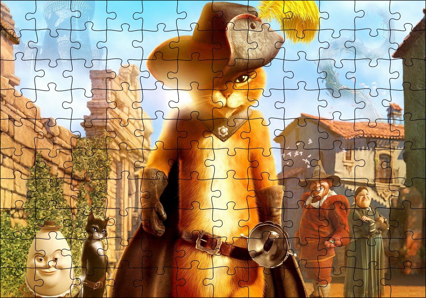Film Çizmeli Kedi Görseli Puzzle Yapboz MDF Ahşap