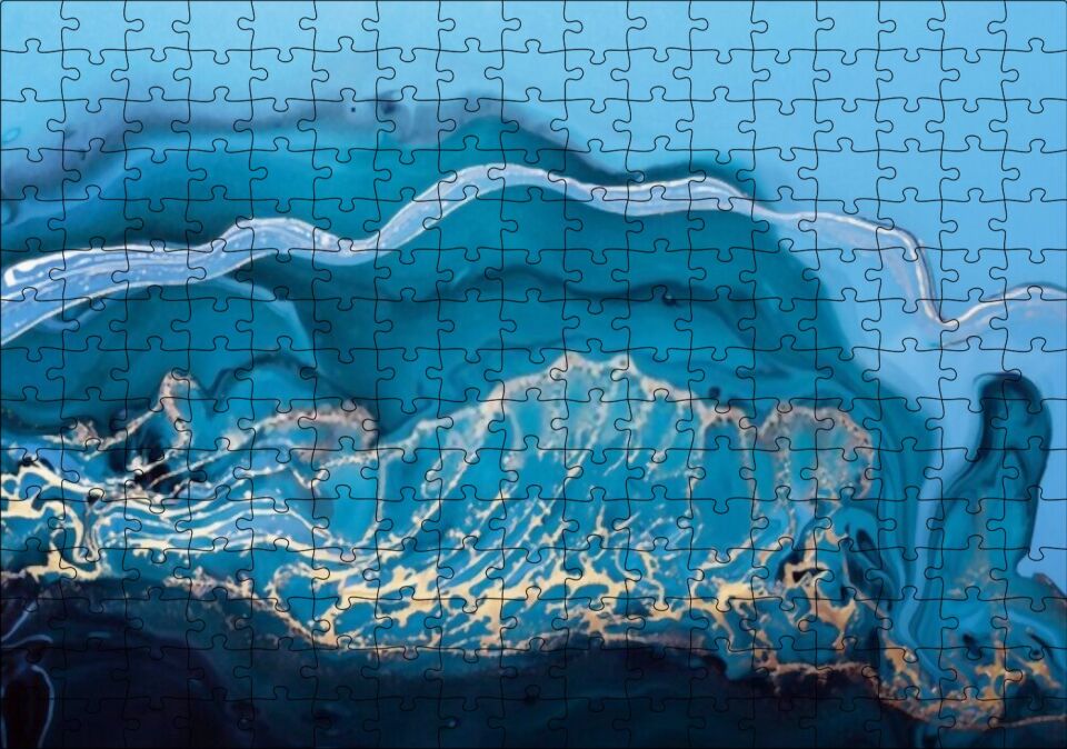 Altın Damarlı Mavi Doku Puzzle Yapboz MDF Ahşap 255 Parça 34 cm X 49 cm