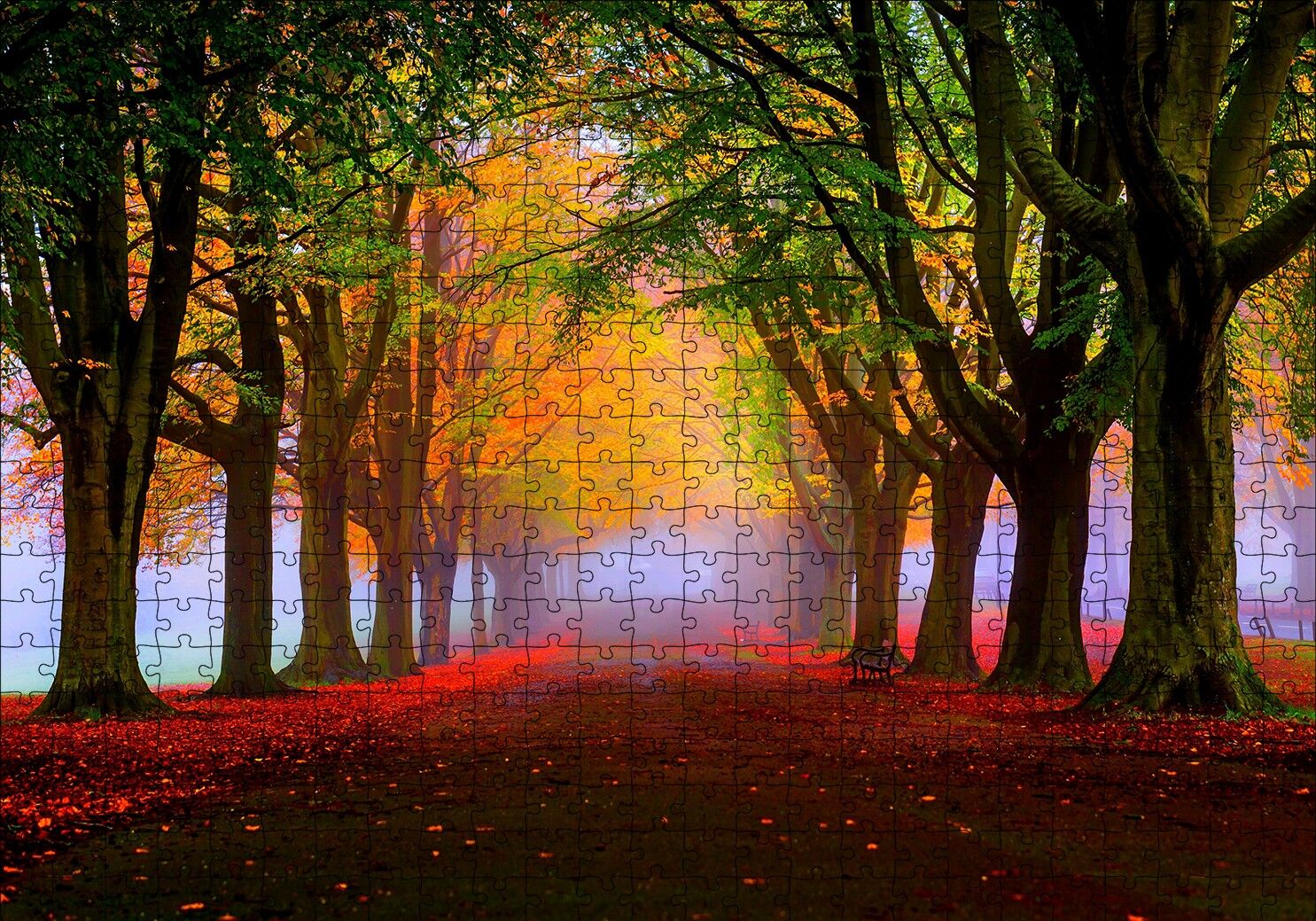Sonbahar Sisler Ormanı ve Yapraklar Puzzle Yapboz MDF Ahşap 500 Parça 49 cm X 68 cm