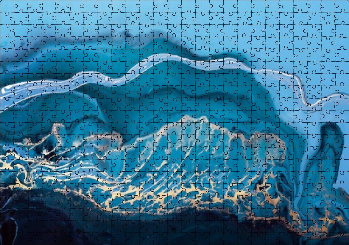 Altın Damarlı Mavi Doku Puzzle Yapboz MDF Ahşap 500 Parça 49 cm X 68 cm