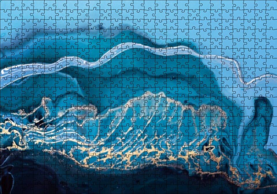 Altın Damarlı Mavi Doku Puzzle Yapboz MDF Ahşap 500 Parça 49 cm X 68 cm