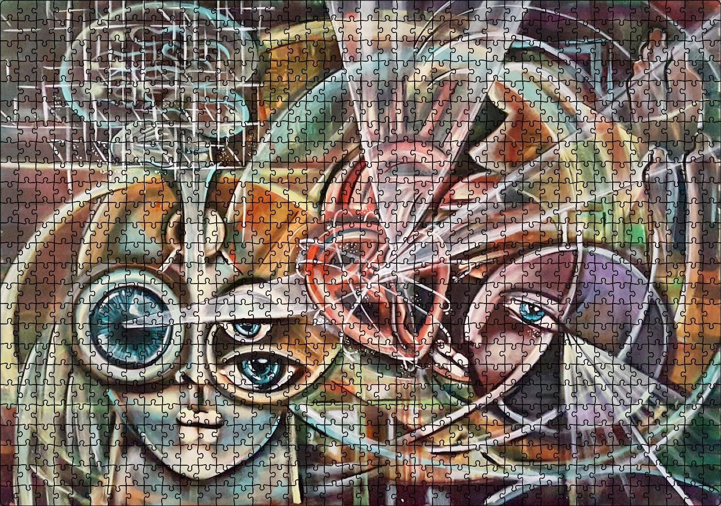 Kalp ve Yüzler Soyut Kompozisyon Puzzle Yapboz MDF Ahşap 1000 Parça 49 cm X 68 cm