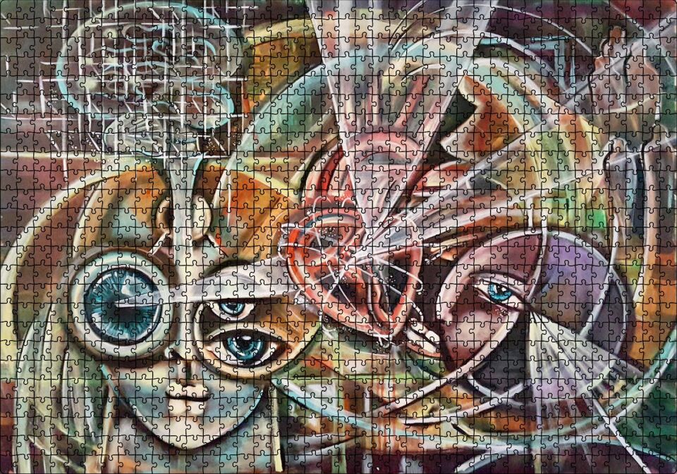 Kalp ve Yüzler Soyut Kompozisyon Puzzle Yapboz MDF Ahşap 1000 Parça 49 cm X 68 cm