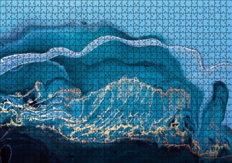 Altın Damarlı Mavi Doku Puzzle Yapboz MDF Ahşap 1000 Parça 49 cm X 68 cm