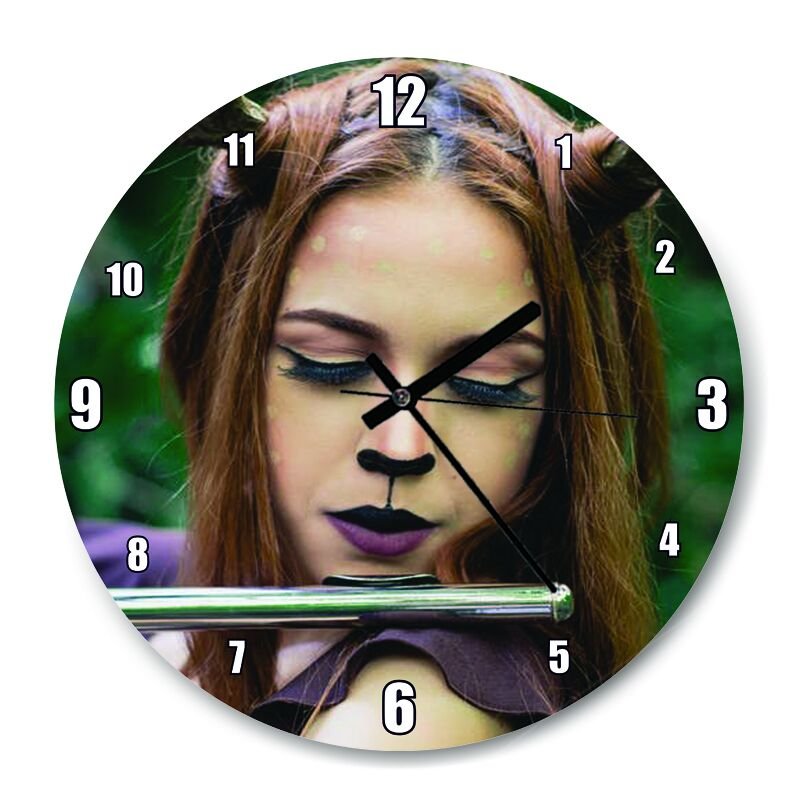 Flüt Çalan Kız  Mdf Ahşap Duvar Saati