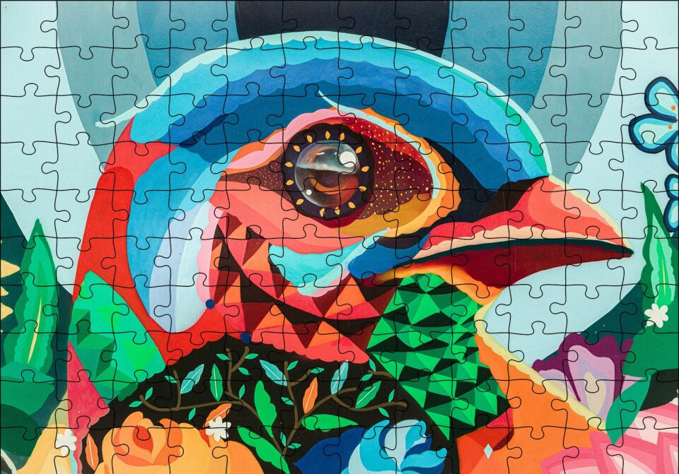 Duvar Boyama Renkli Kuş Puzzle Yapboz MDF Ahşap