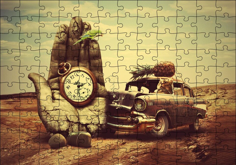 Sürreal Kompozisyon Puzzle Yapboz MDF Ahşap 120 Parça 24 cm X 34 cm