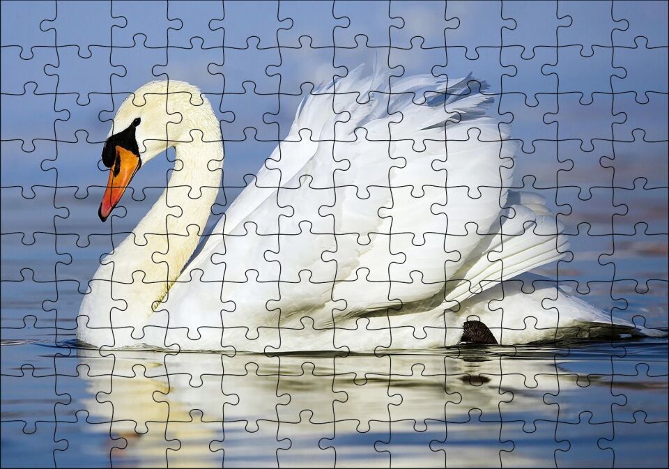 Muhteşem Beyaz Kuğu Puzzle Yapboz MDF Ahşap 120 Parça 24 cm X 34 cm