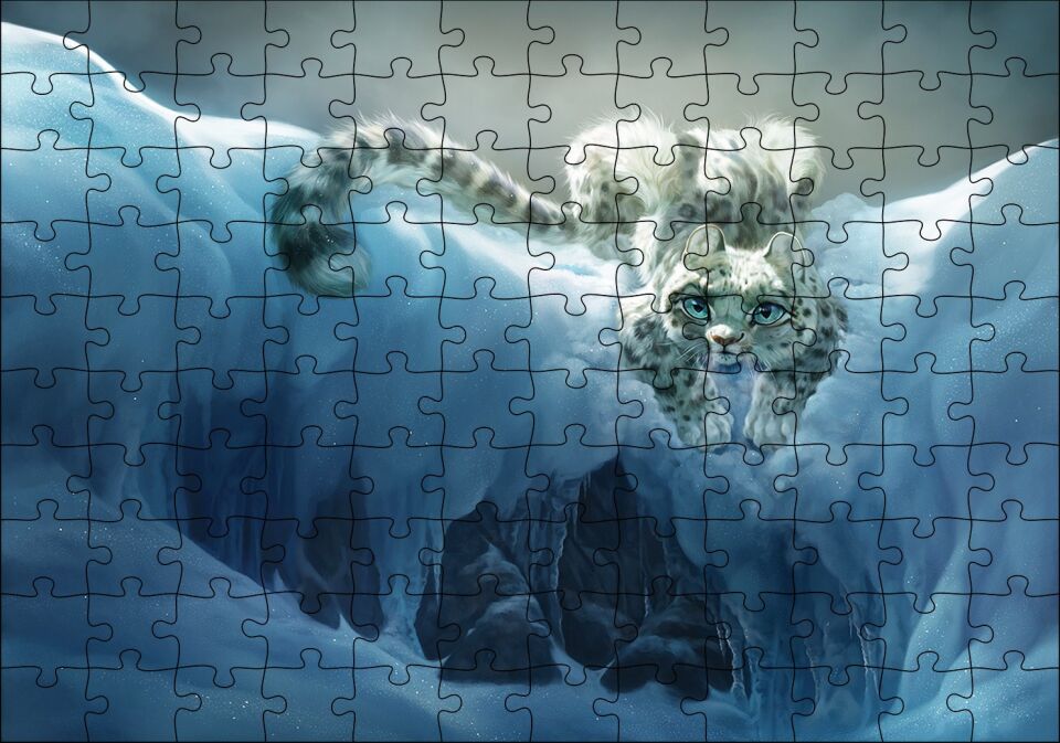 Karların Arasındaki Sevimli Vaşak Puzzle Yapboz MDF Ahşap 120 Parça 24 cm X 34 cm