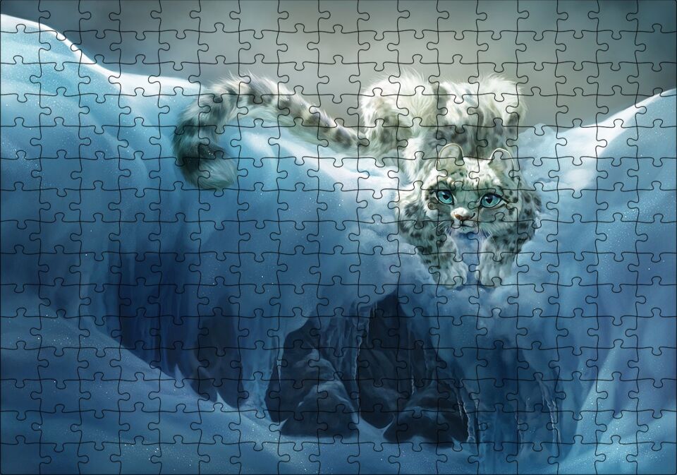 Karların Arasındaki Sevimli Vaşak Puzzle Yapboz MDF Ahşap 255 Parça 34 cm X 49 cm