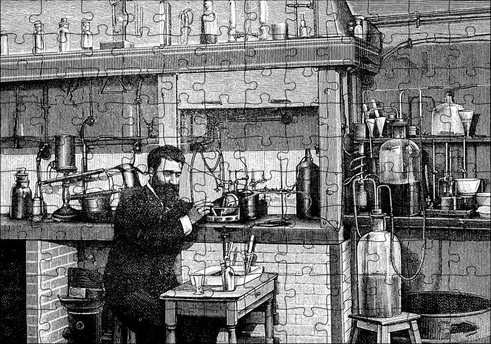 Bilim Adamı Eski Laboratuvar Deneyi Puzzle Yapboz MDF Ahşap