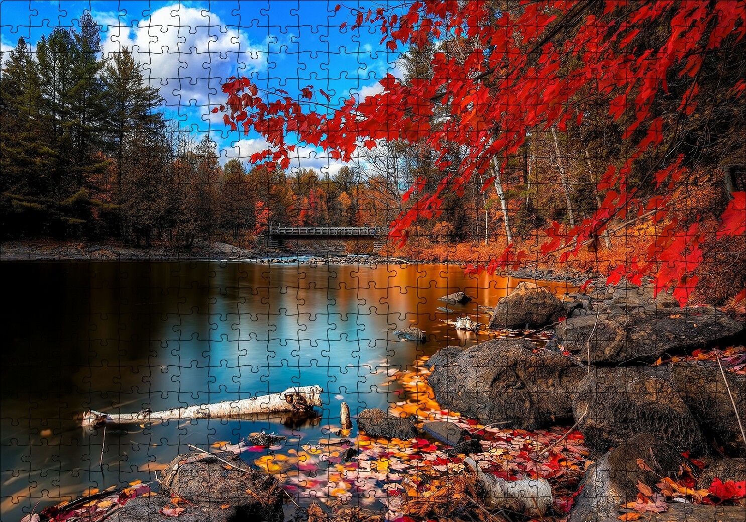 Sonbaharda Göl ve Yapraklar Puzzle Yapboz MDF Ahşap 500 Parça 49 cm X 68 cm