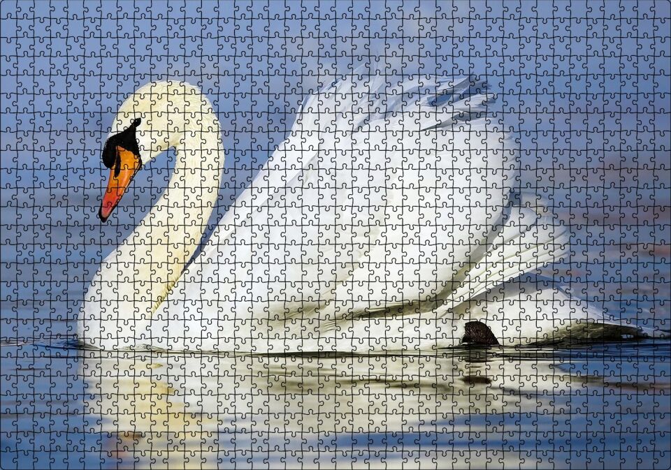Muhteşem Beyaz Kuğu Puzzle Yapboz MDF Ahşap 1000 Parça 49 cm X 68 cm