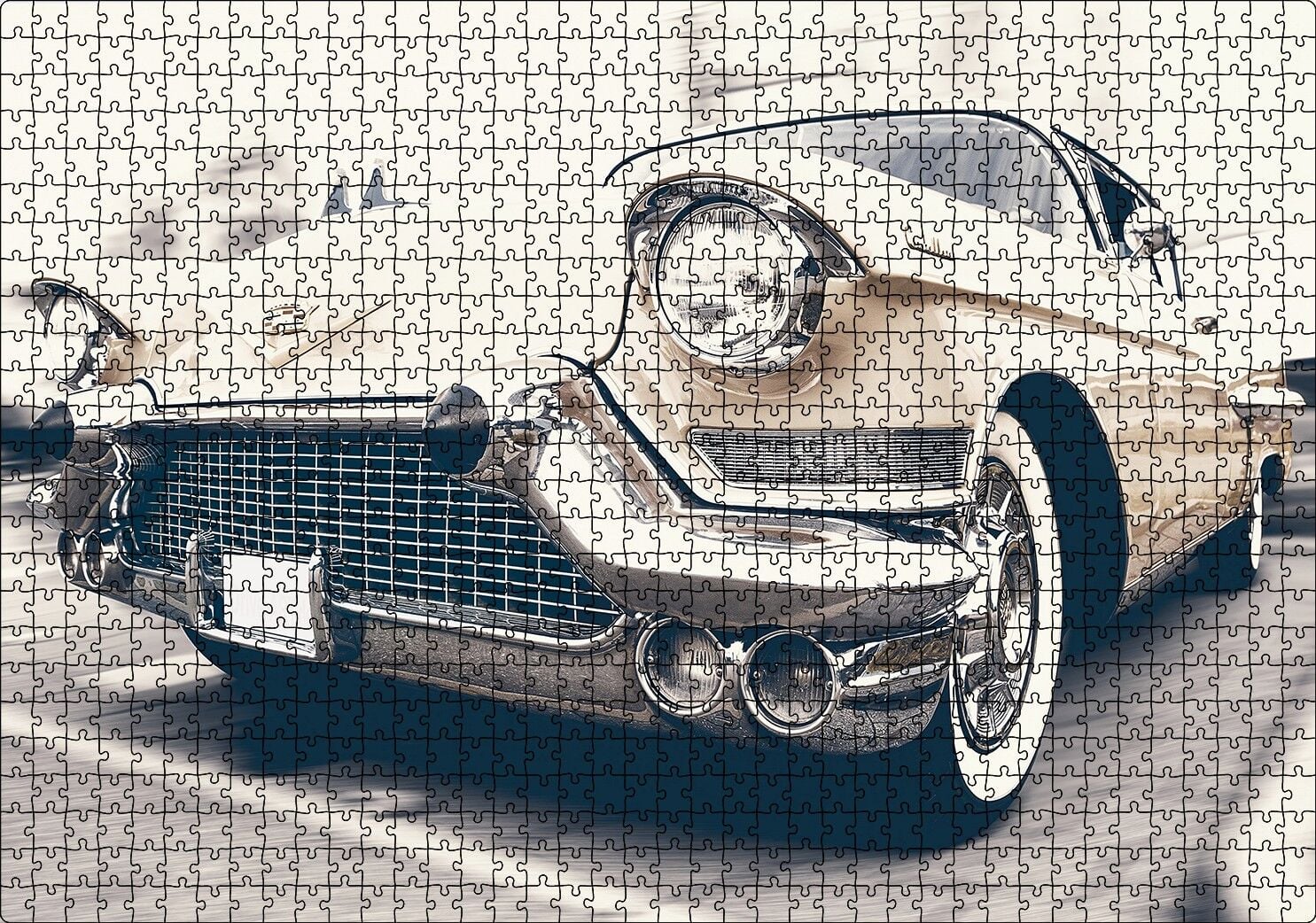 Krem Rengi Chevrolet Klasik Araba Puzzle Yapboz MDF Ahşap 1000 Parça 49 cm X 68 cm