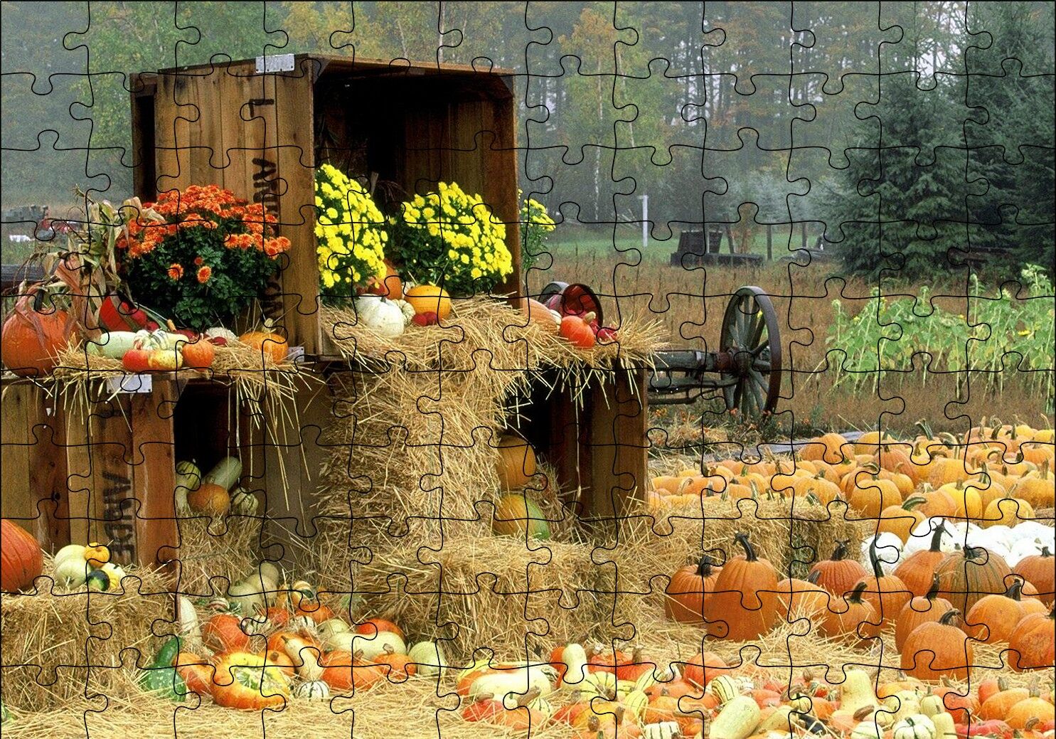 Kabaklar Samanlar ve Kasalar Puzzle Yapboz MDF Ahşap 120 Parça 24 cm X 34 cm