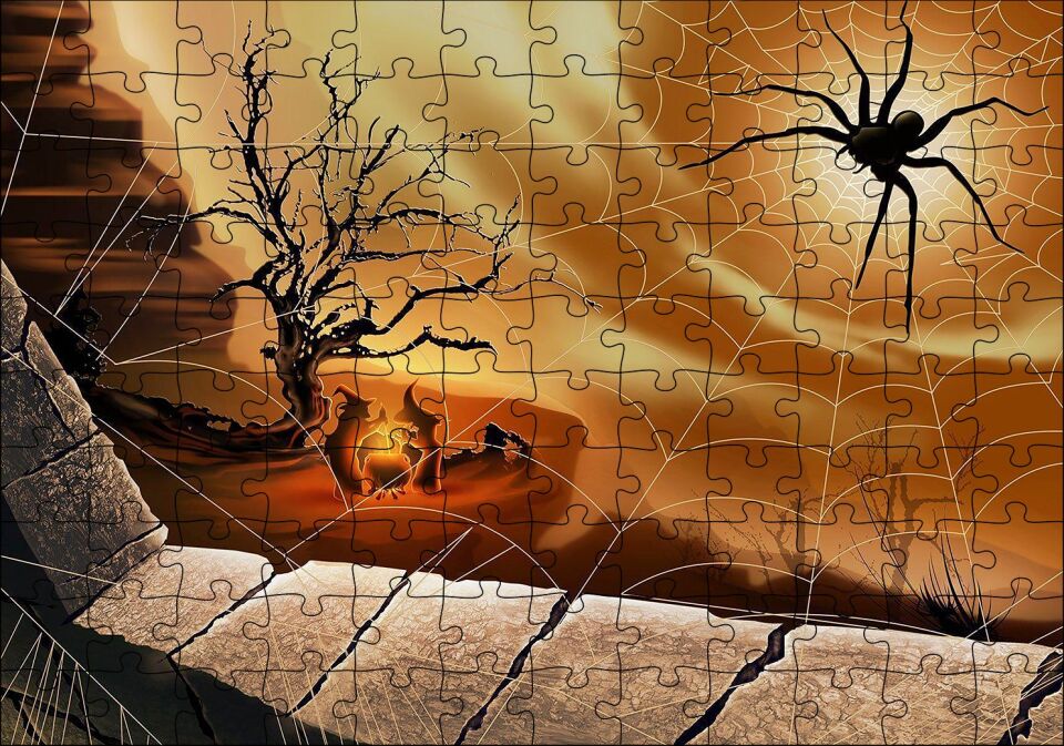 Örümcek ve Dev Ağı İllüstrasyon Puzzle Yapboz MDF Ahşap 120 Parça 24 cm X 34 cm