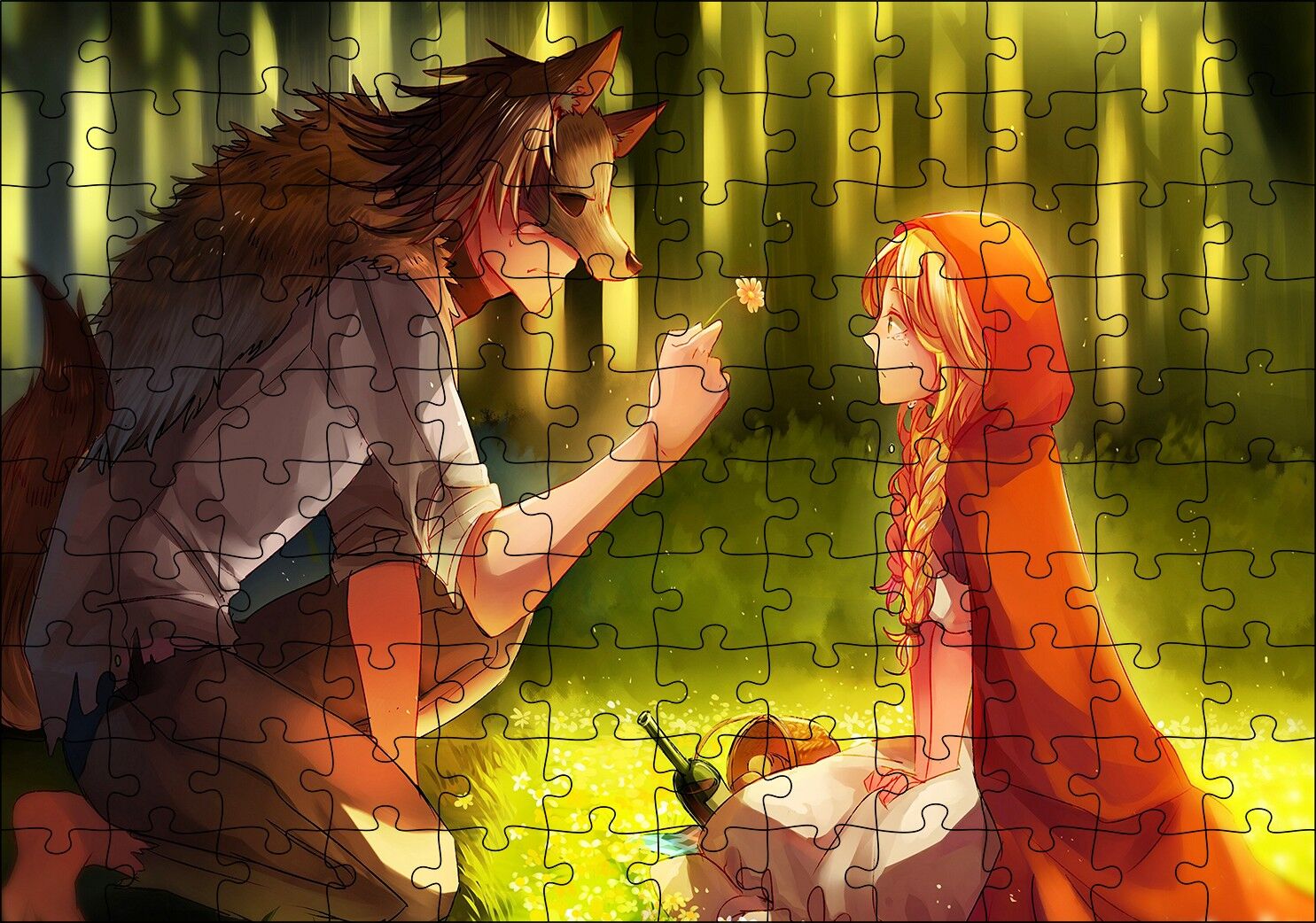 Kurt ve Kırmızı Başlıklı Kız Peri Hikayesi Puzzle Yapboz MDF Ahşap 120 Parça 24 cm X 34 cm
