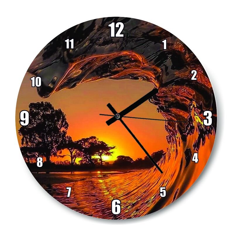 Denizde Dalga Gün Batımı  Mdf Ahşap Duvar Saati