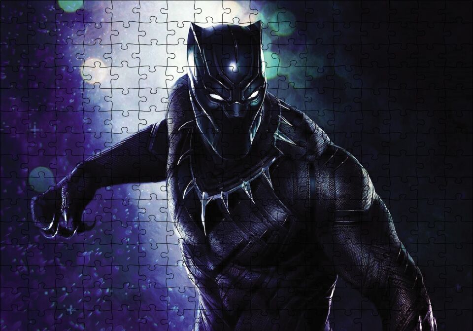 Black Panther Artwork Görseli Puzzle Yapboz MDF Ahşap 255 Parça 34 cm X 49 cm