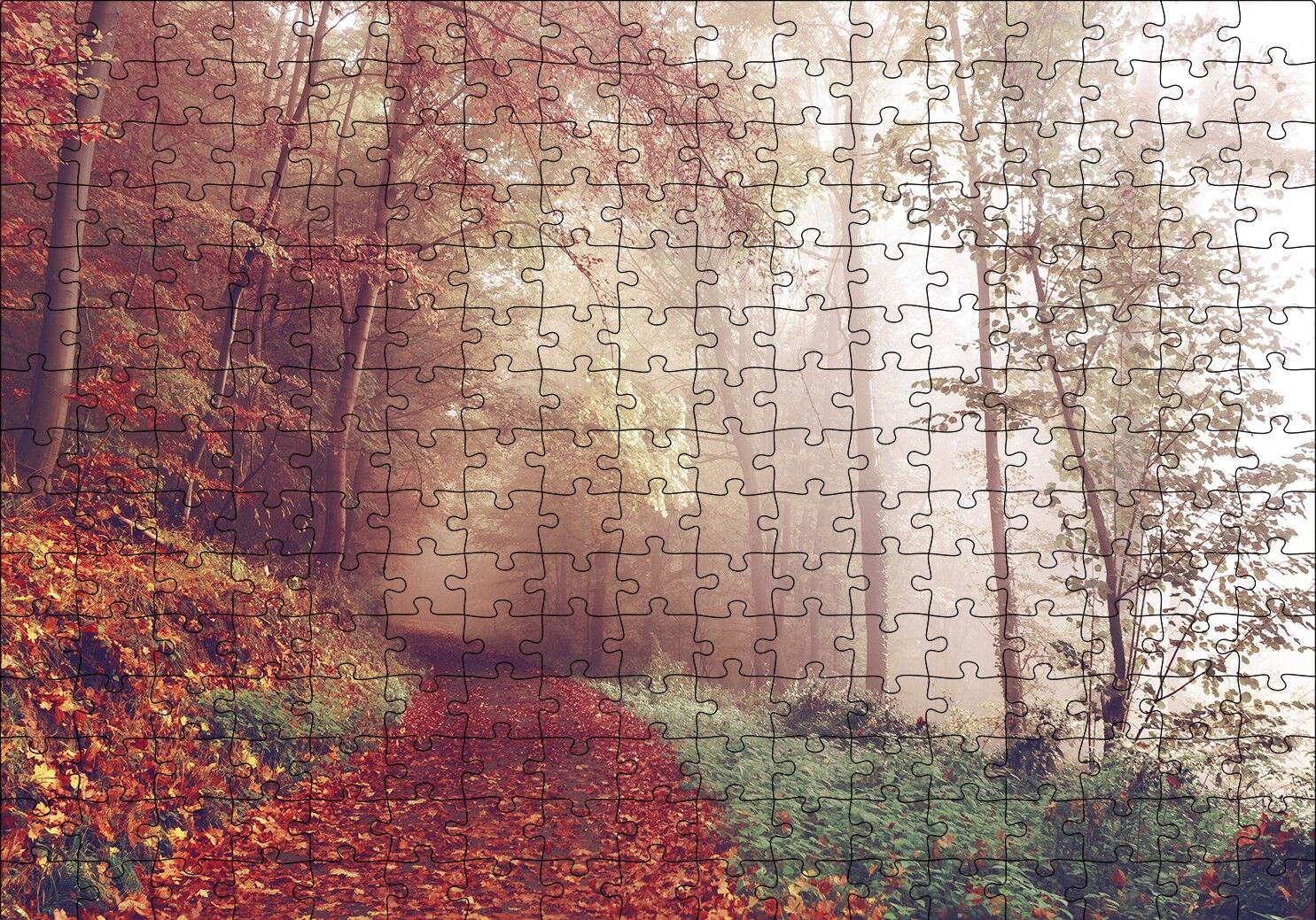 Sonbaharda Orman Patikası Puzzle Yapboz MDF Ahşap 255 Parça 34 cm X 49 cm