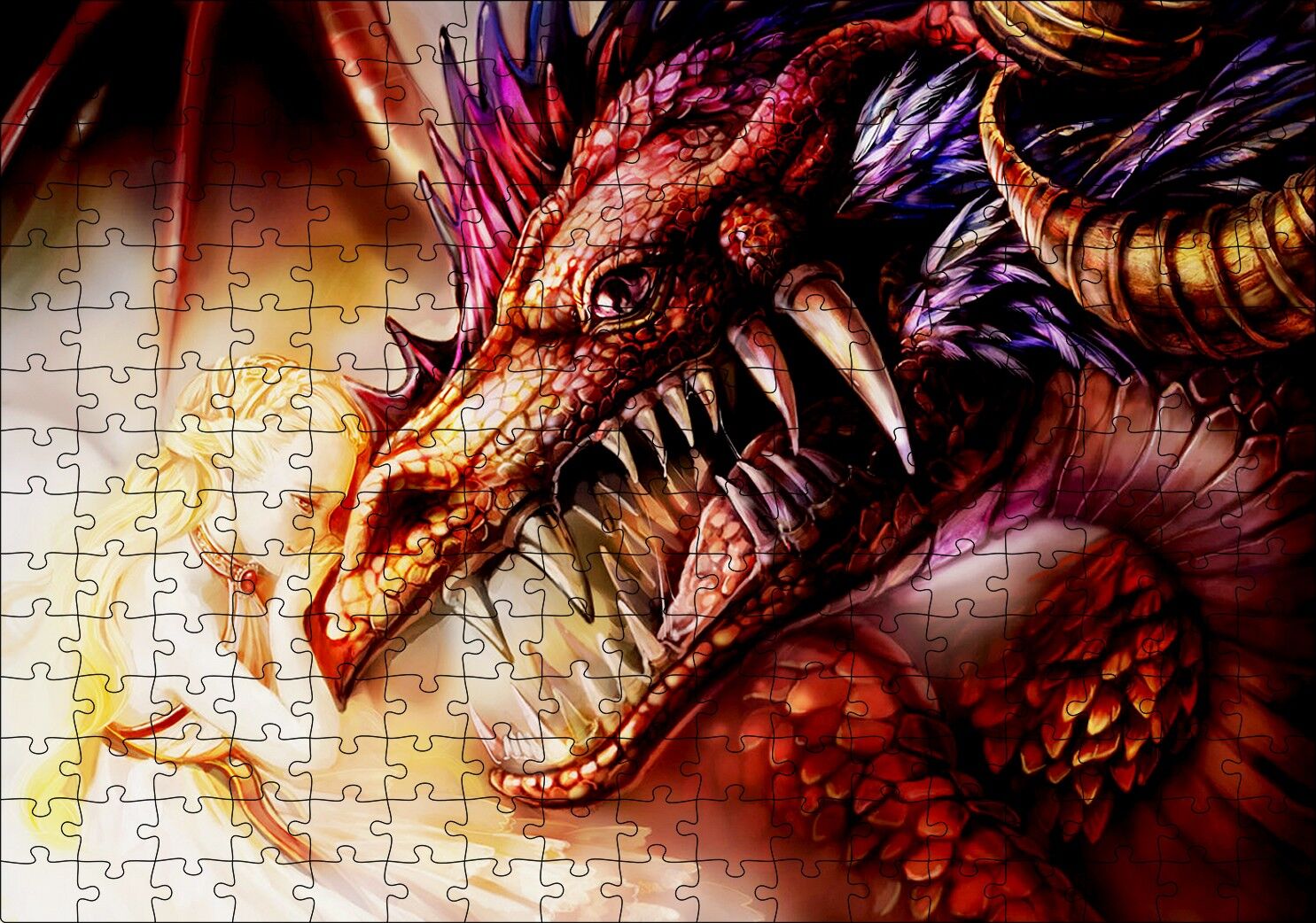Ejderha ve Sarı Saçlı Kız Puzzle Yapboz MDF Ahşap 255 Parça 34 cm X 49 cm