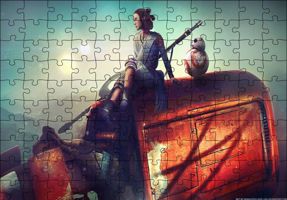 Star Wars Rey ve BB-8 Puzzle Yapboz MDF Ahşap