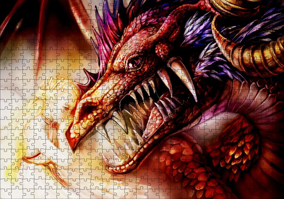 Ejderha ve Sarı Saçlı Kız Puzzle Yapboz MDF Ahşap 500 Parça 49 cm X 68 cm