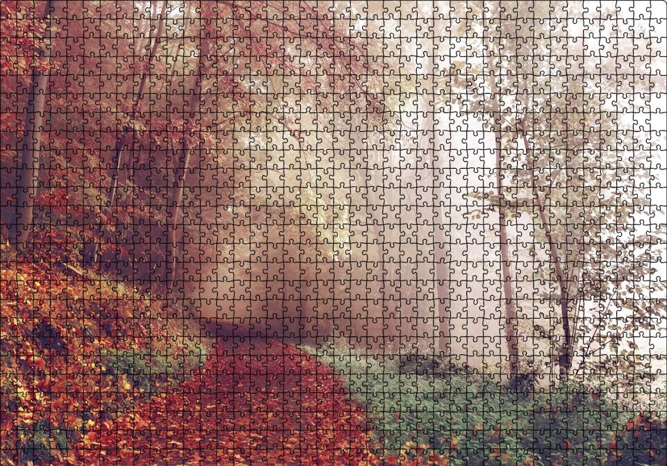 Sonbaharda Orman Patikası Puzzle Yapboz MDF Ahşap 1000 Parça 49 cm X 68 cm