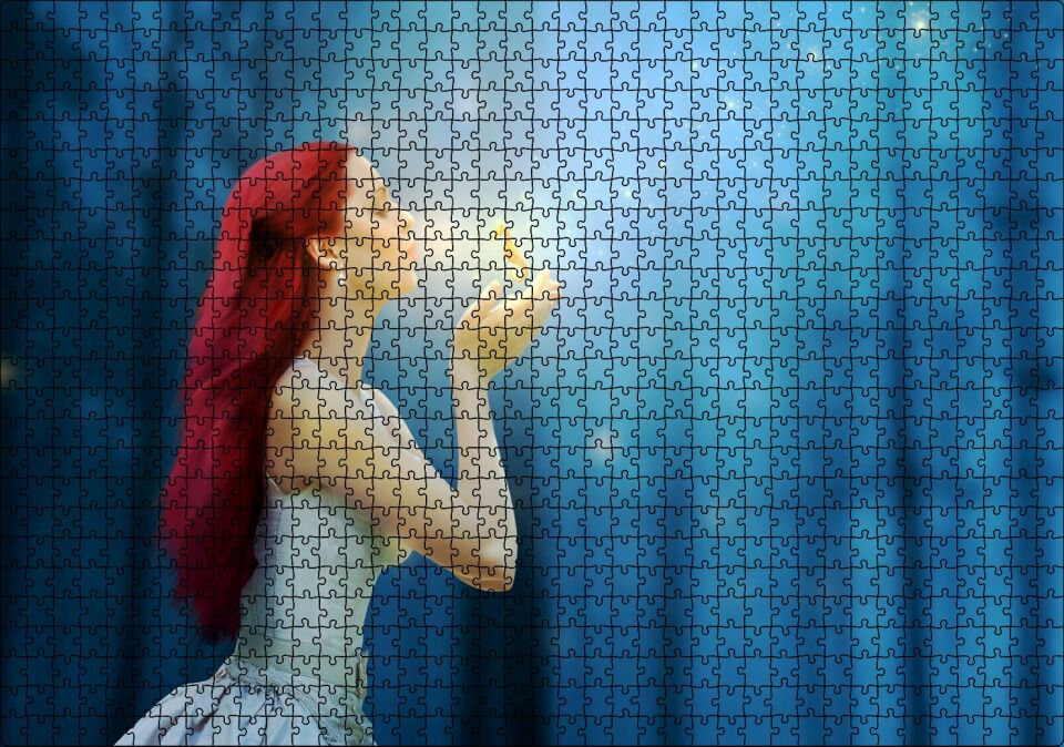 Fantastik Kızıl Saçlı Kız ve Denizatı Puzzle Yapboz MDF Ahşap 1000 Parça 49 cm X 68 cm
