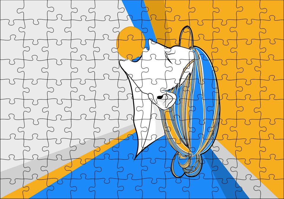 Soyut Tablo Kadın ve Sarı Top Puzzle Yapboz MDF Ahşap