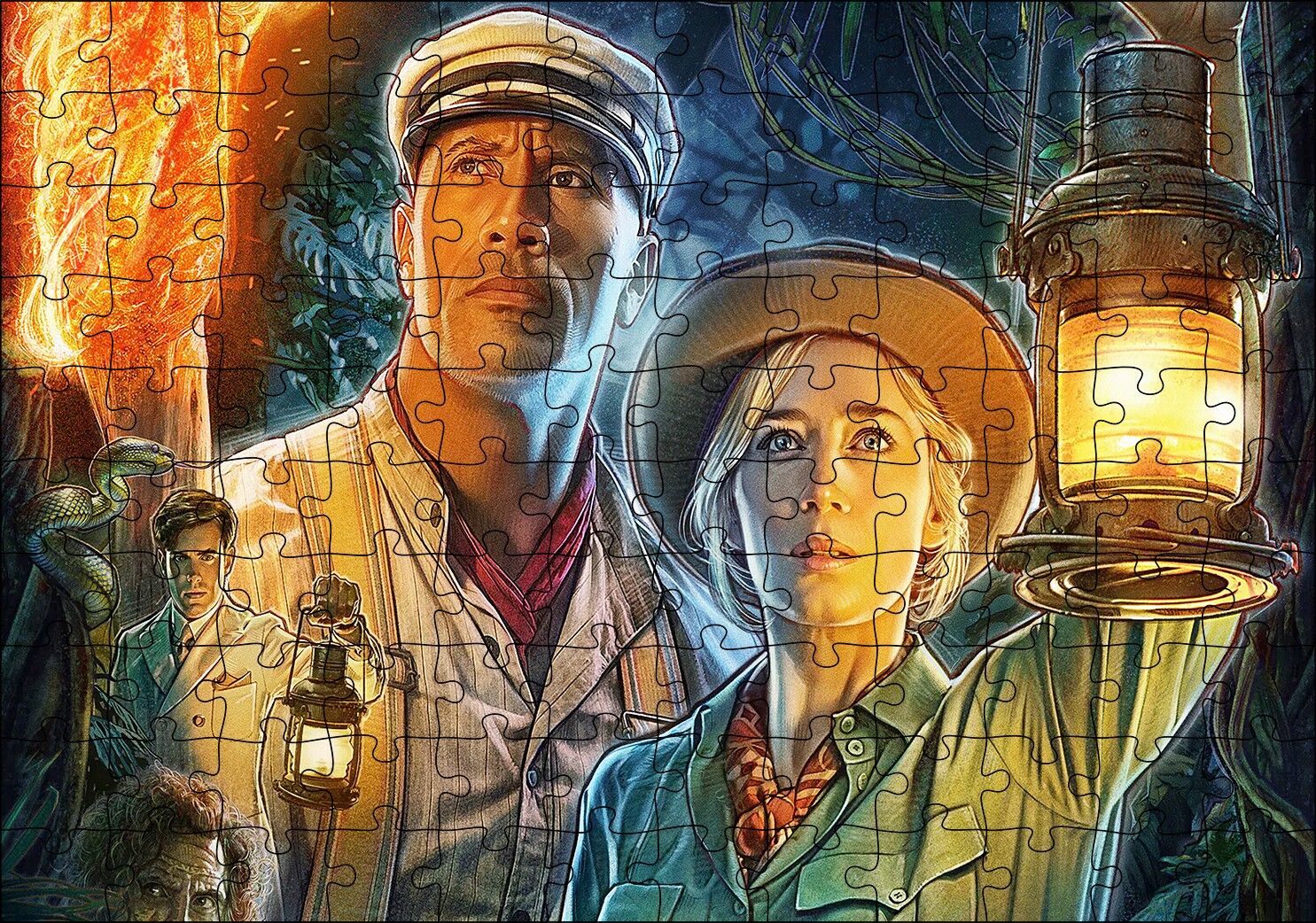 Emily Blunt Dwayne Johnson Fenerleriyle Puzzle Yapboz MDF Ahşap 120 Parça 24 cm X 34 cm