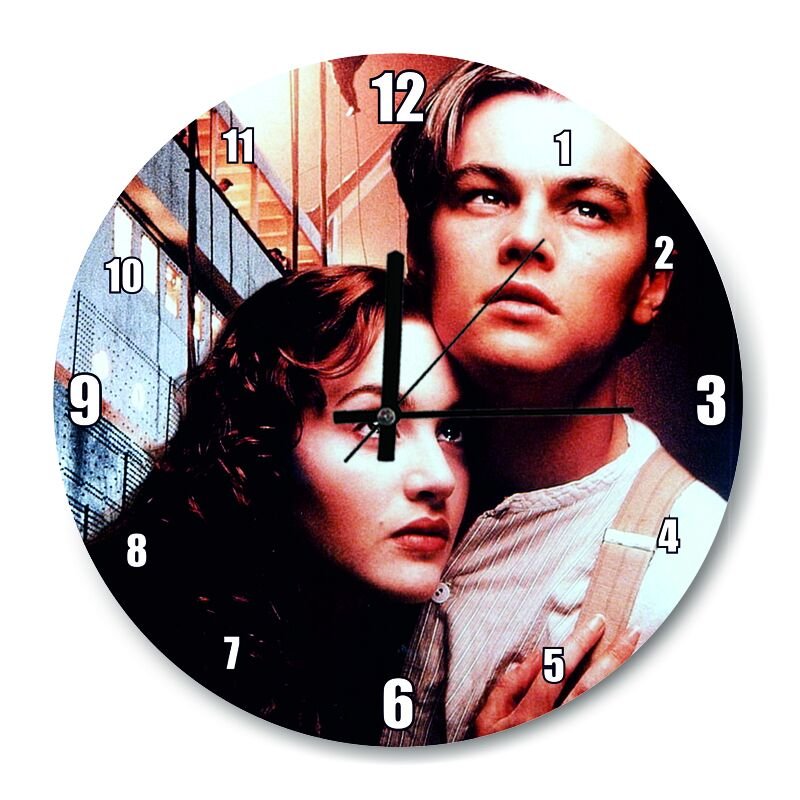 Titanic Leonardo Di Caprio ve Kate Winslett  Mdf Ahşap Duvar Saati 30 cm Çap