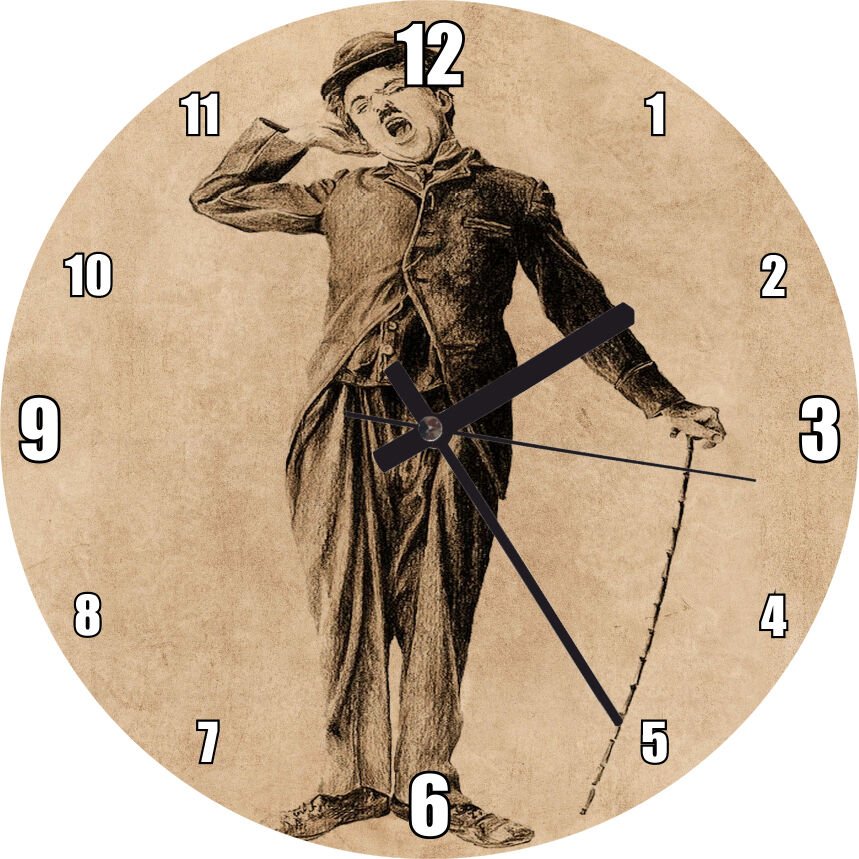 Esneyen Charlie Chaplin  Mdf Ahşap Duvar Saati 30 cm Çap