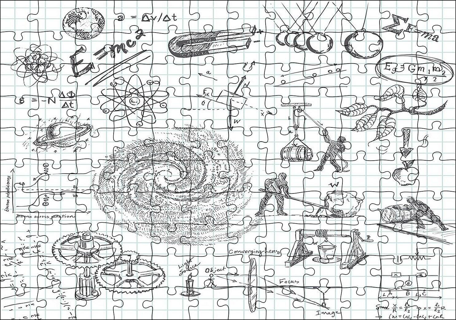 Fizik Formülleri Ve Fizik Kuralları Eskiz Çizimleri Puzzle Yapboz MDF Ahşap