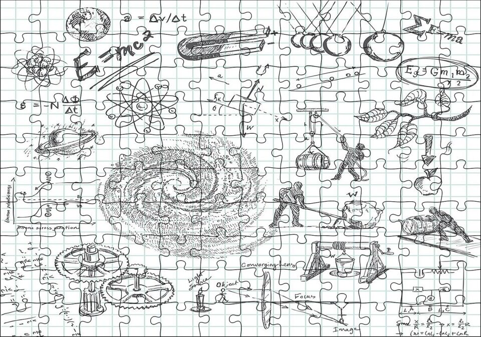 Fizik Formülleri Ve Fizik Kuralları Eskiz Çizimleri Puzzle Yapboz MDF Ahşap