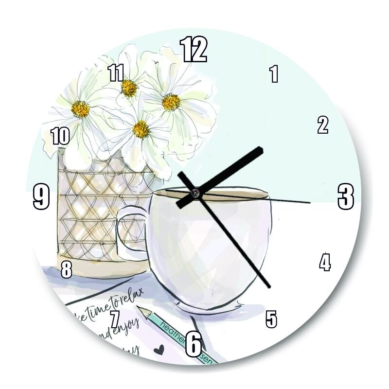 Çiçek Mektup ve Kahve  Mdf Ahşap Duvar Saati