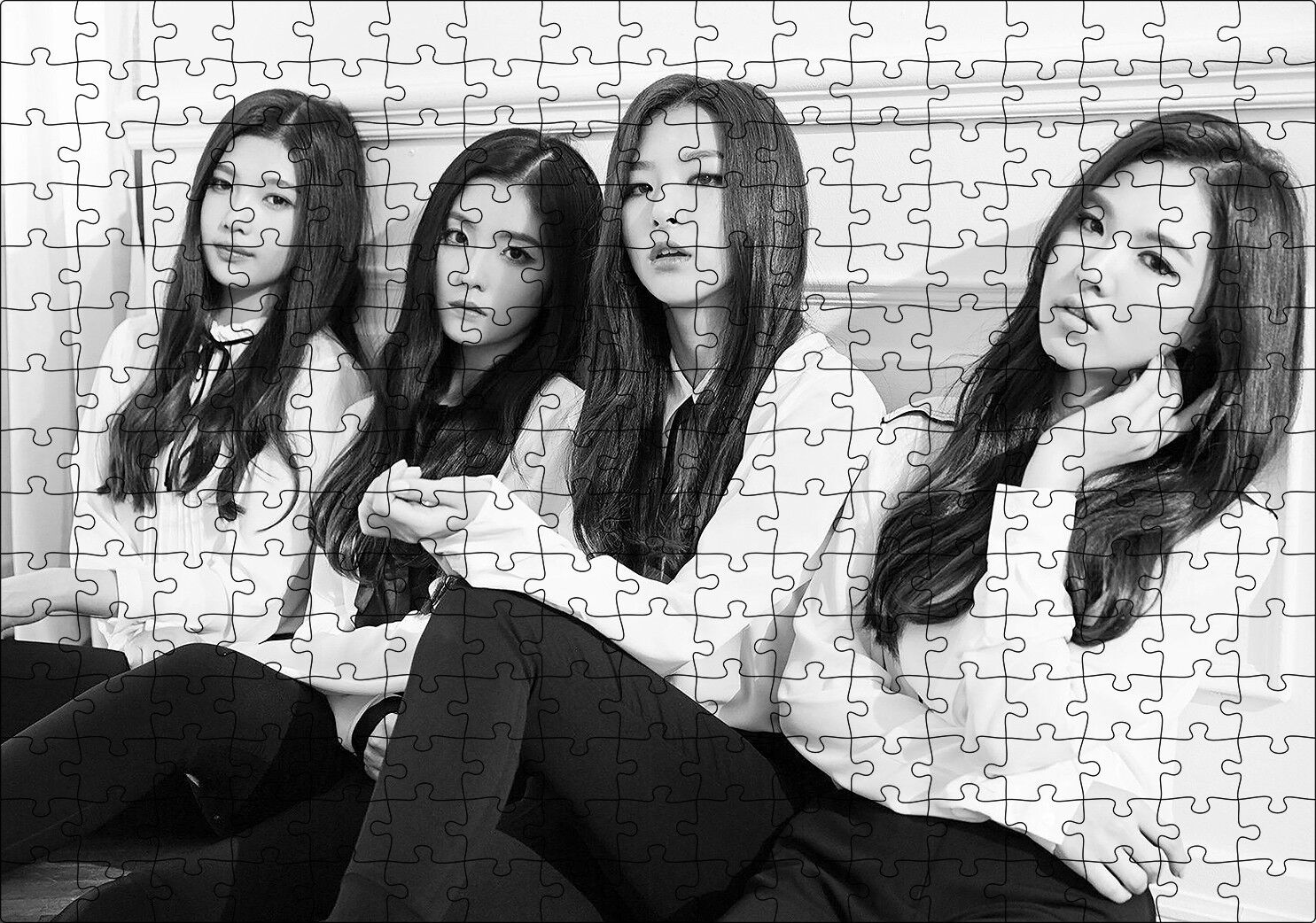 Red Velvet Siyah Beyaz Puzzle Yapboz MDF Ahşap 255 Parça 34 cm X 49 cm