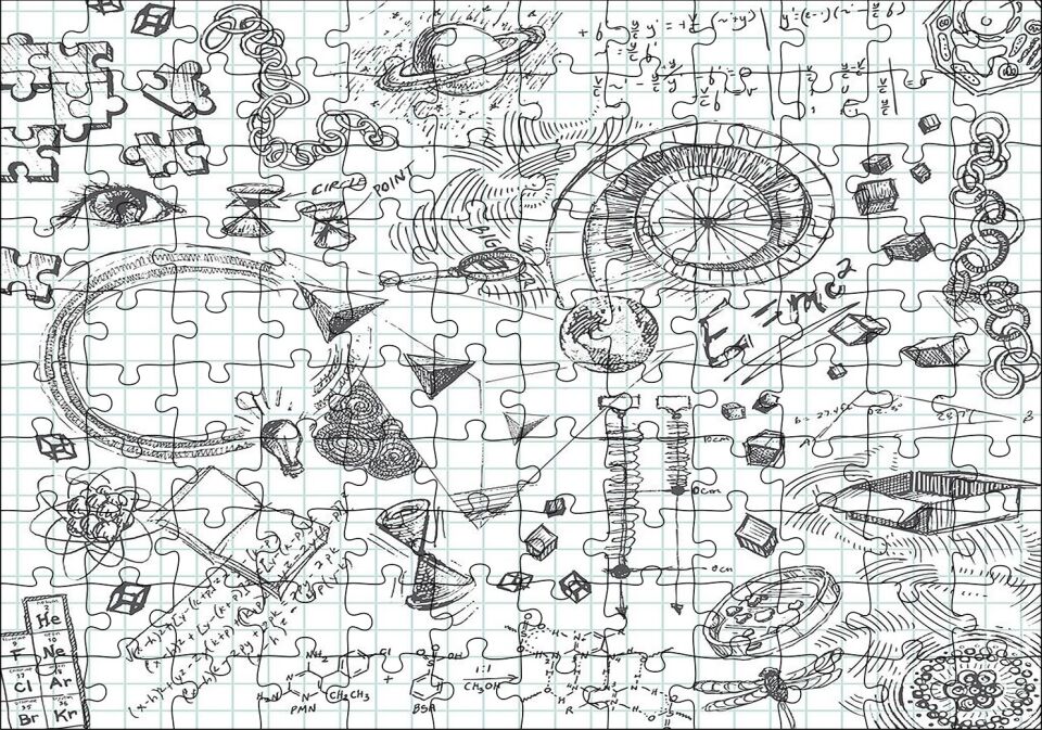 Formüller Bilimsel Çizim Eskizleri Puzzle Yapboz MDF Ahşap
