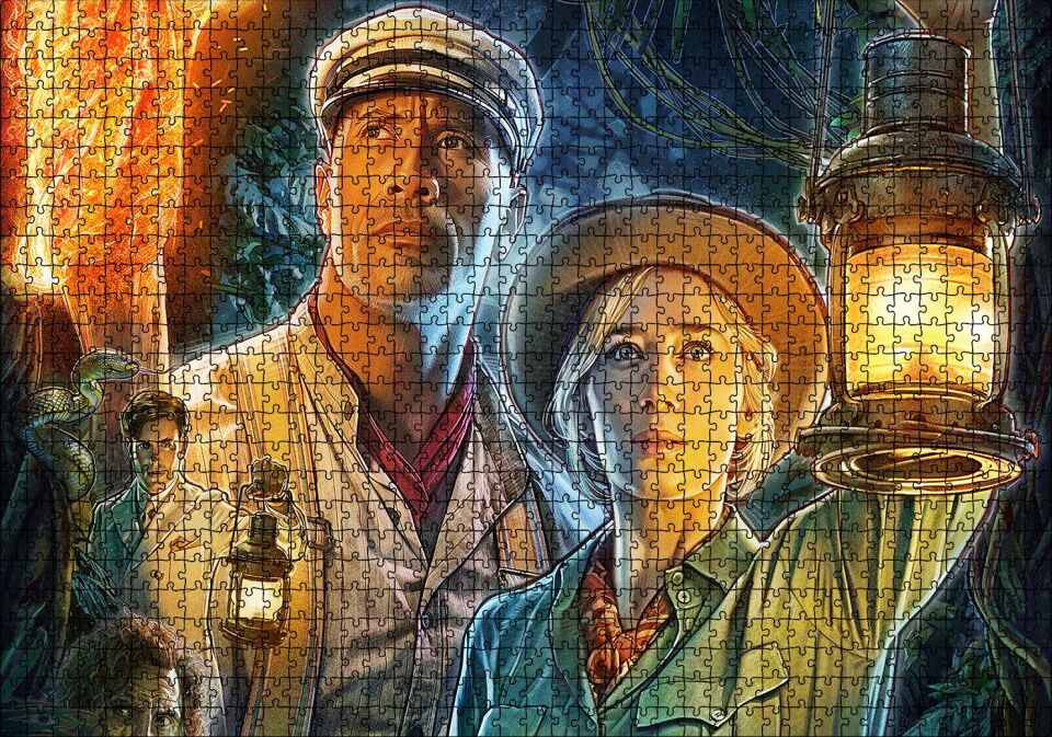 Emily Blunt Dwayne Johnson Fenerleriyle Puzzle Yapboz MDF Ahşap 1000 Parça 49 cm X 68 cm