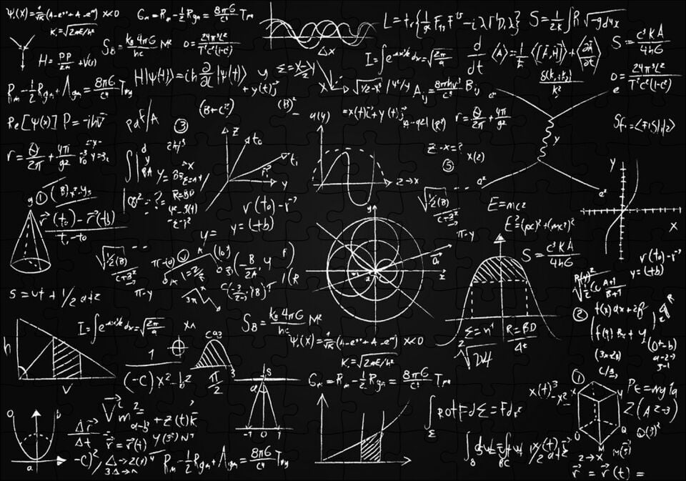 Karatahta Üzerinde Yazılı Matematik Denklemleri Puzzle Yapboz MDF Ahşap