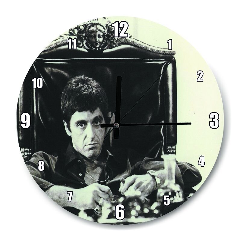 Tony Montana Siyah Beyaz  Mdf Ahşap Duvar Saati 50 cm Çap