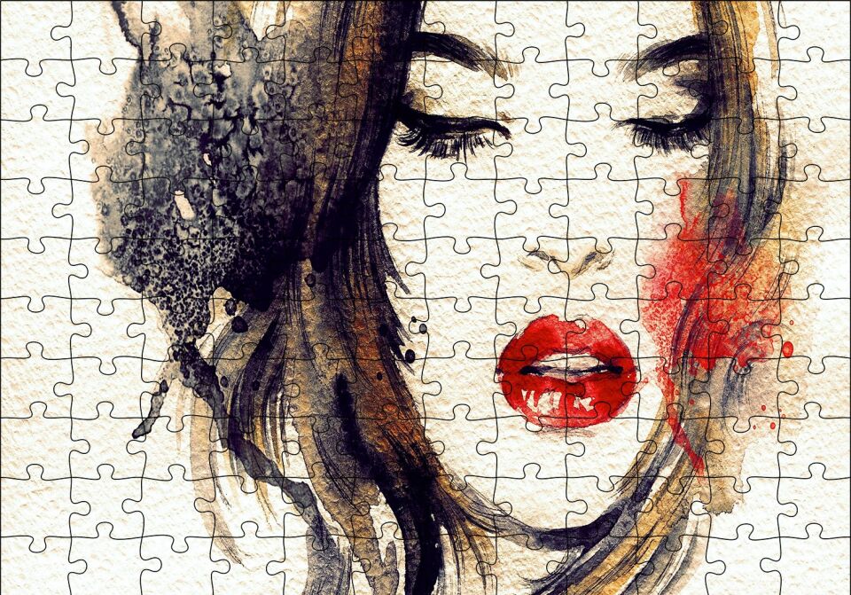 Kadın İllüstrasyon Boyama Sanatı Puzzle Yapboz MDF Ahşap 120 Parça 24 cm X 34 cm