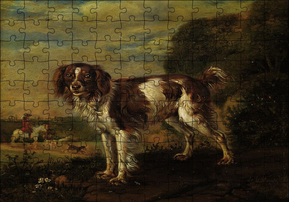Kahverengi Beyaz Çoban Köpeği Puzzle Yapboz MDF Ahşap
