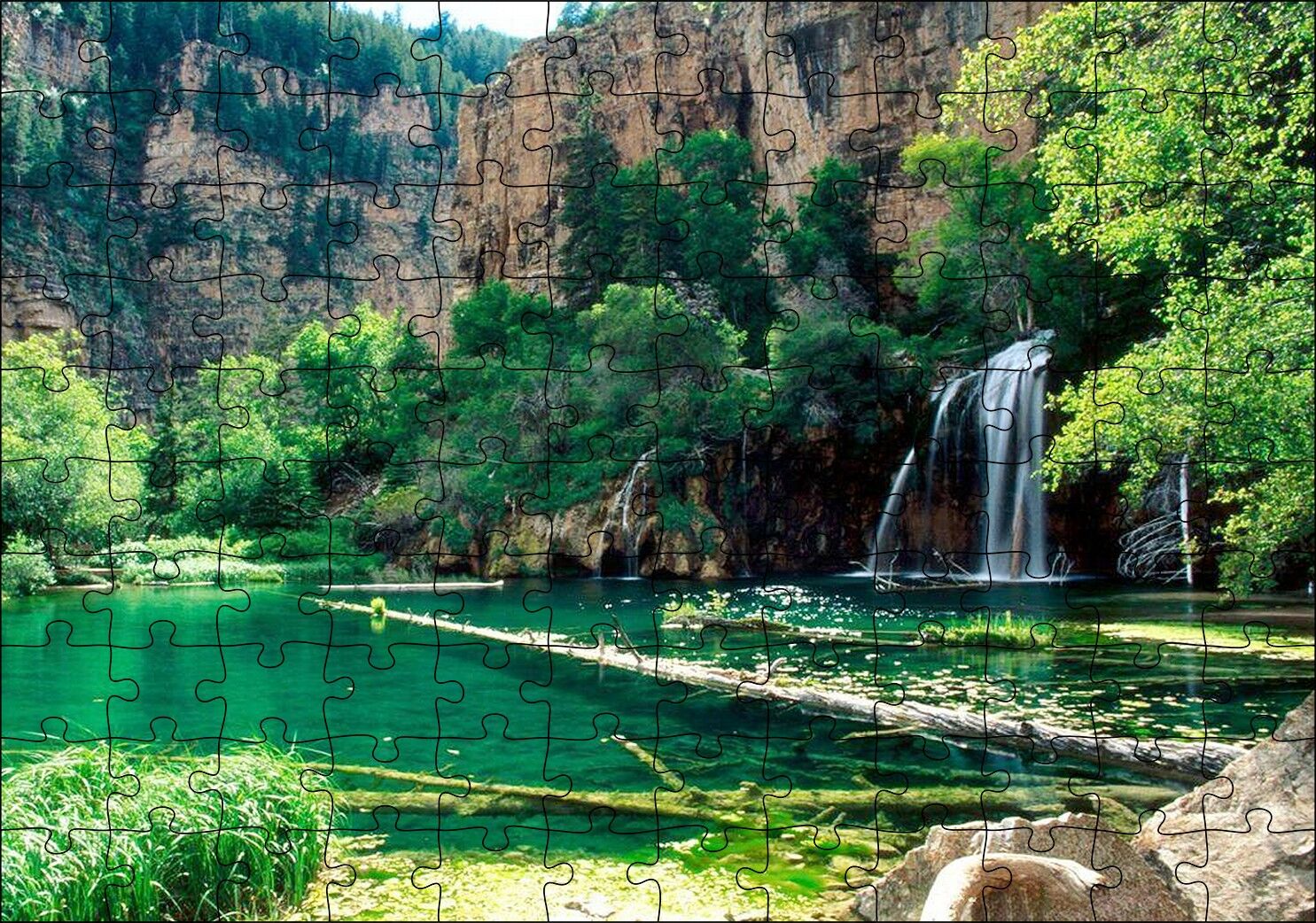 Kayalıklar Şelale Göl Manzarası Puzzle Yapboz MDF Ahşap