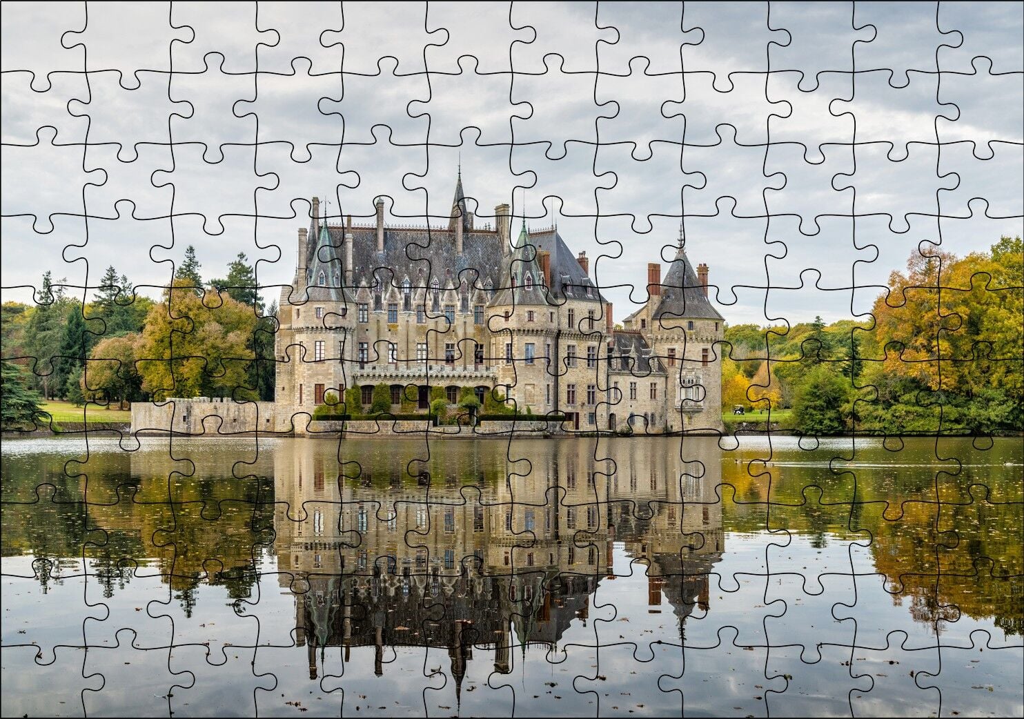Göl Kıyısındaki Görkemli Şato ve Orman Puzzle Yapboz MDF Ahşap 120 Parça 24 cm X 34 cm