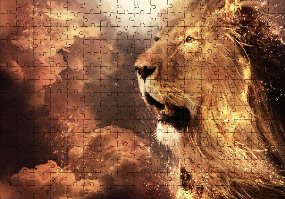 Erkek Aslan Yelesi ve Aynı Renk Bulutlar Puzzle Yapboz MDF Ahşap 255 Parça 34 cm X 49 cm