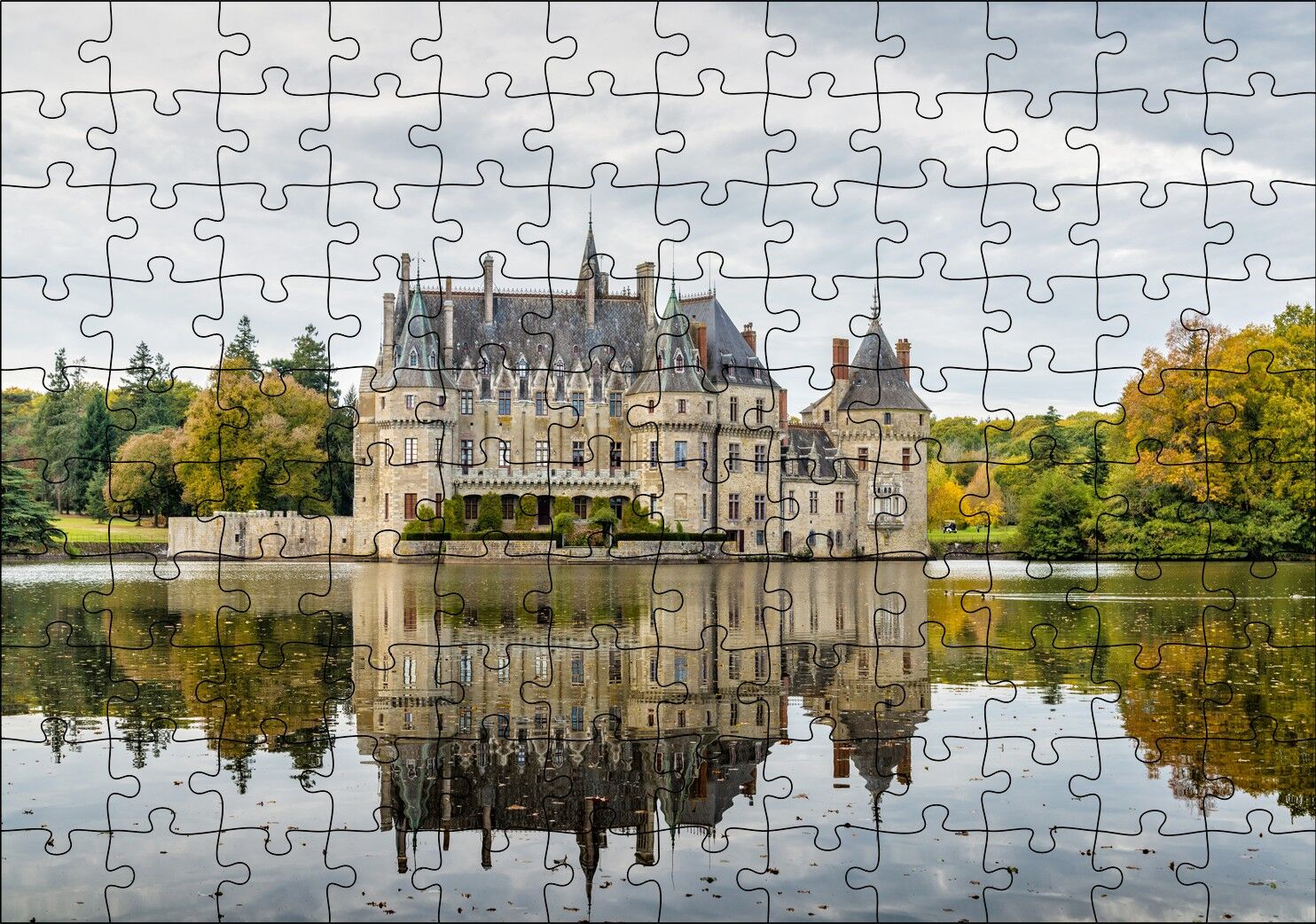 Göl Kıyısındaki Görkemli Şato ve Orman Puzzle Yapboz MDF Ahşap