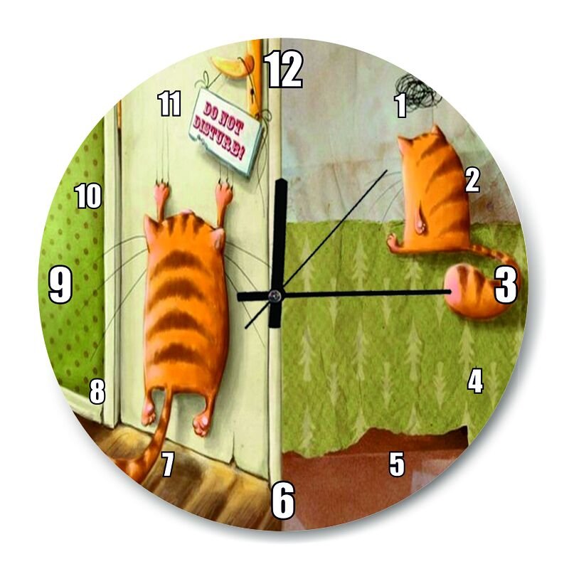 Yaramaz Kedi Rahatsız Etmeyin Yazılı  Mdf Ahşap Duvar Saati 30 cm Çap