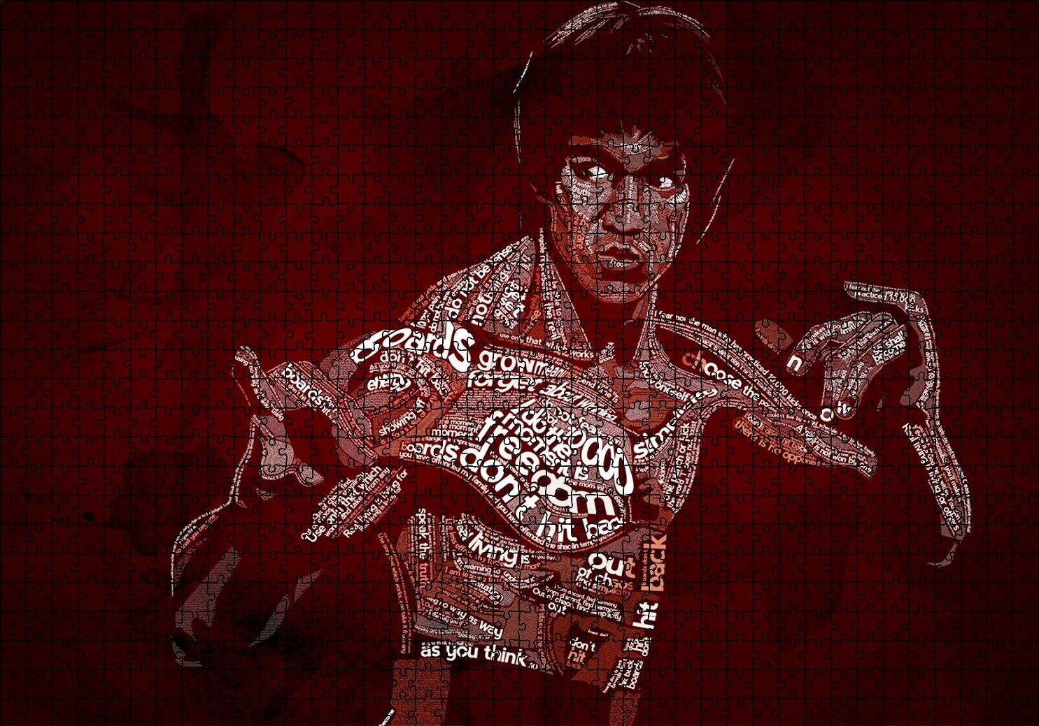 Bruce Lee ve Sözleri Çizim Puzzle Yapboz MDF Ahşap 1000 Parça 49 cm X 68 cm