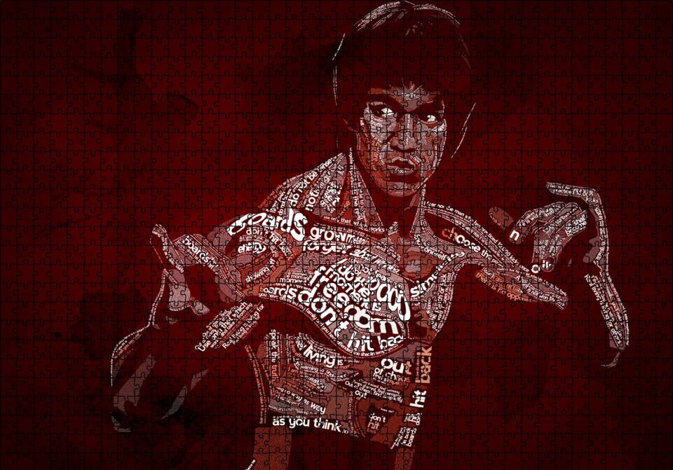 Bruce Lee ve Sözleri Çizim Puzzle Yapboz MDF Ahşap 1000 Parça 49 cm X 68 cm